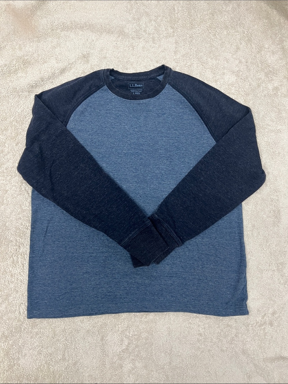 L.L. Bean Two-Tone Navy and Slate Blue Raglan Crew
